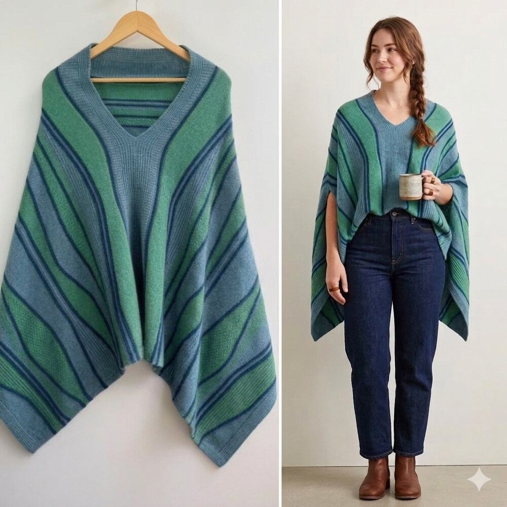 Merinomink New Zealand Fine Merino & Possum Fur blend Knit V-Neck Poncho Cape
